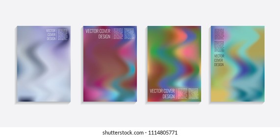 Modern covers with gradient wavy shapes. Futuristic minimal design with a multi-colored bionic background. A4 format. Eps10 vector. For poster, layout, placard, grunge paper, card, book.
