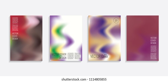 Modern covers with gradient wavy shapes. Futuristic minimal design with a multi-colored bionic background. A4 format. Eps10 vector. For poster, layout, placard, grunge paper, card, book.