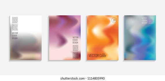 Modern covers with gradient wavy shapes. Futuristic minimal design with a multi-colored bionic background. A4 format. Eps10 vector. For poster, layout, placard, grunge paper, card, book.