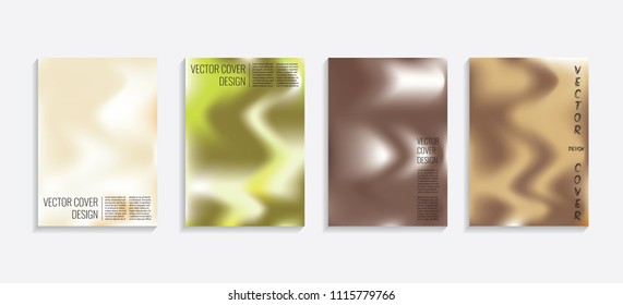 Modern covers with gradient wavy shapes. Futuristic minimal design with a multi-colored bionic background. A4 format. Eps10 vector. For poster, layout, placard, grunge paper, card, book.