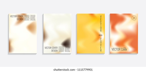 Modern covers with gradient wavy shapes. Futuristic minimal design with a multi-colored bionic background. A4 format. Eps10 vector. For poster, layout, placard, grunge paper, card, book.