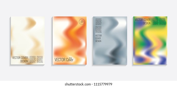 Modern covers with gradient wavy shapes. Futuristic minimal design with a multi-colored bionic background. A4 format. Eps10 vector. For poster, layout, placard, grunge paper, card, book.