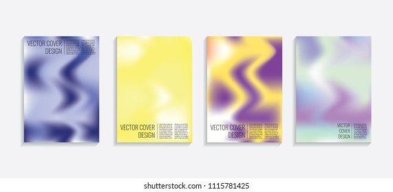 Modern covers with gradient wavy shapes. Futuristic minimal design with a multi-colored bionic background. A4 format. Eps10 vector. For poster, layout, placard, grunge paper, card, book.