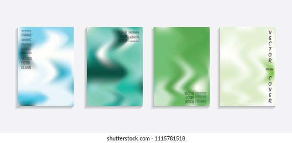 Modern covers with gradient wavy shapes. Futuristic minimal design with a multi-colored bionic background. A4 format. Eps10 vector. For poster, layout, placard, grunge paper, card, book.