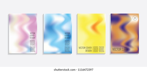 Modern covers with gradient wavy shapes. Futuristic minimal design with a multi-colored bionic background. A4 format. Eps10 vector. For poster, layout, placard, grunge paper, card, book.