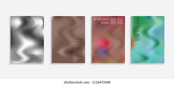 Modern covers with gradient wavy shapes. Futuristic minimal design with a multi-colored bionic background. A4 format. Eps10 vector. For poster, layout, placard, grunge paper, card, book.