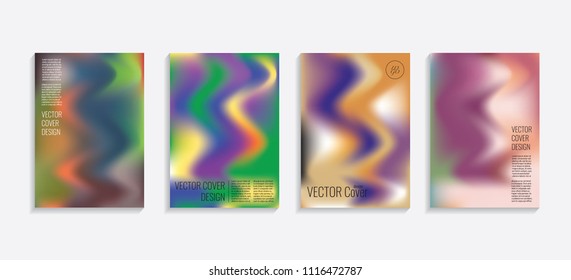 Modern covers with gradient wavy shapes. Futuristic minimal design with a multi-colored bionic background. A4 format. Eps10 vector. For poster, layout, placard, grunge paper, card, book.