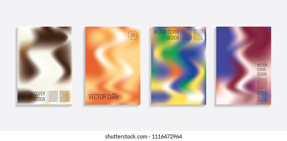 Modern covers with gradient wavy shapes. Futuristic minimal design with a multi-colored bionic background. A4 format. Eps10 vector. For poster, layout, placard, grunge paper, card, book.