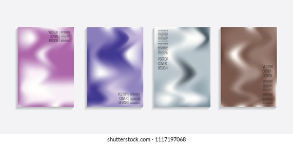 Modern covers with gradient wavy shapes. Futuristic minimal design with a multi-colored bionic background. A4 format. Eps10 vector. For poster, layout, placard, grunge paper, card, book.