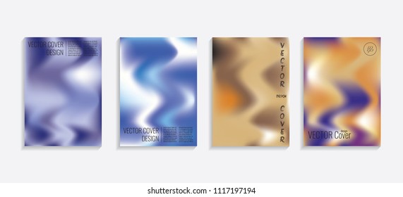 Modern covers with gradient wavy shapes. Futuristic minimal design with a multi-colored bionic background. A4 format. Eps10 vector. For poster, layout, placard, grunge paper, card, book.