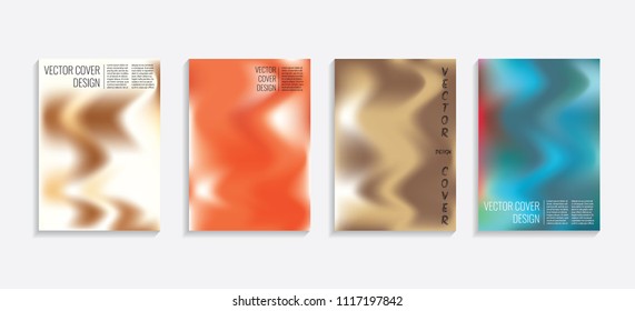 Modern covers with gradient wavy shapes. Futuristic minimal design with a multi-colored bionic background. A4 format. Eps10 vector. For poster, layout, placard, grunge paper, card, book.