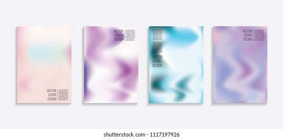 Modern covers with gradient wavy shapes. Futuristic minimal design with a multi-colored bionic background. A4 format. Eps10 vector. For poster, layout, placard, grunge paper, card, book.