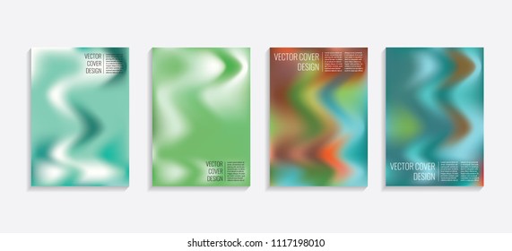 Modern covers with gradient wavy shapes. Futuristic minimal design with a multi-colored bionic background. A4 format. Eps10 vector. For poster, layout, placard, grunge paper, card, book.