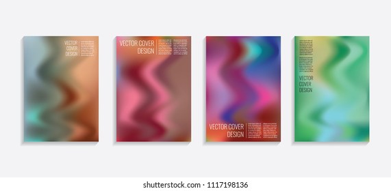 Modern covers with gradient wavy shapes. Futuristic minimal design with a multi-colored bionic background. A4 format. Eps10 vector. For poster, layout, placard, grunge paper, card, book.