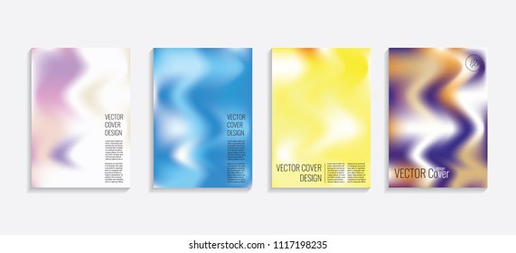 Modern covers with gradient wavy shapes. Futuristic minimal design with a multi-colored bionic background. A4 format. Eps10 vector. For poster, layout, placard, grunge paper, card, book.