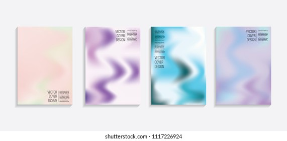 Modern covers with gradient wavy shapes. Futuristic minimal design with a multi-colored bionic background. A4 format. Eps10 vector. For poster, layout, placard, grunge paper, card, book.