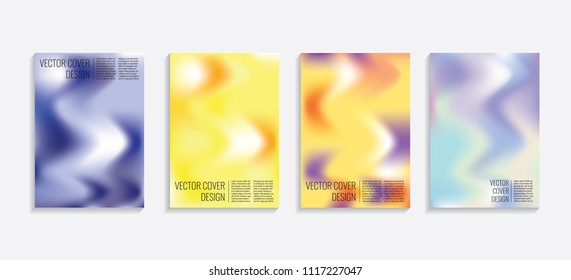 Modern covers with gradient wavy shapes. Futuristic minimal design with a multi-colored bionic background. A4 format. Eps10 vector. For poster, layout, placard, grunge paper, card, book.