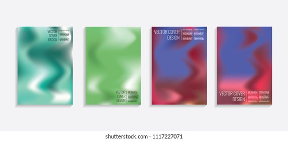 Modern covers with gradient wavy shapes. Futuristic minimal design with a multi-colored bionic background. A4 format. Eps10 vector. For poster, layout, placard, grunge paper, card, book.