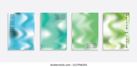 Modern covers with gradient wavy shapes. Futuristic minimal design with a multi-colored bionic background. A4 format. Eps10 vector. For poster, layout, placard, grunge paper, card, book.