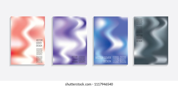 Modern covers with gradient wavy shapes. Futuristic minimal design with a multi-colored bionic background. A4 format. Eps10 vector. For poster, layout, placard, grunge paper, card, book.