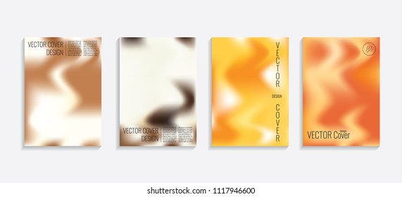 Modern covers with gradient wavy shapes. Futuristic minimal design with a multi-colored bionic background. A4 format. Eps10 vector. For poster, layout, placard, grunge paper, card, book.