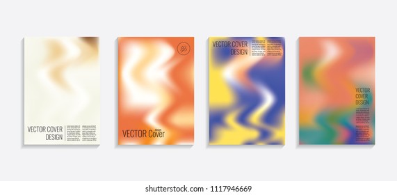 Modern covers with gradient wavy shapes. Futuristic minimal design with a multi-colored bionic background. A4 format. Eps10 vector. For poster, layout, placard, grunge paper, card, book.