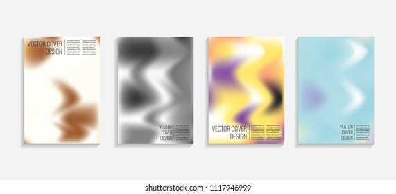 Modern covers with gradient wavy shapes. Futuristic minimal design with a multi-colored bionic background. A4 format. Eps10 vector. For poster, layout, placard, grunge paper, card, book.