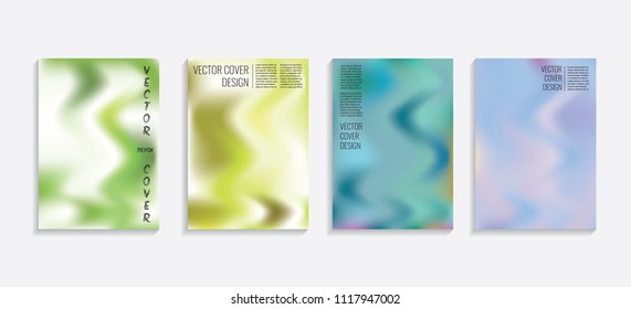 Modern covers with gradient wavy shapes. Futuristic minimal design with a multi-colored bionic background. A4 format. Eps10 vector. For poster, layout, placard, grunge paper, card, book.