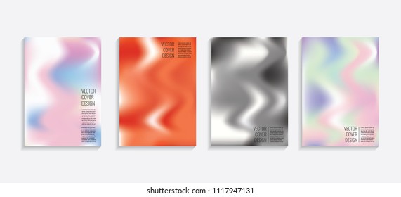 Modern covers with gradient wavy shapes. Futuristic minimal design with a multi-colored bionic background. A4 format. Eps10 vector. For poster, layout, placard, grunge paper, card, book.