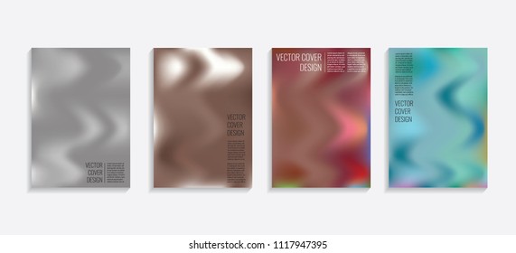 Modern covers with gradient wavy shapes. Futuristic minimal design with a multi-colored bionic background. A4 format. Eps10 vector. For poster, layout, placard, grunge paper, card, book.