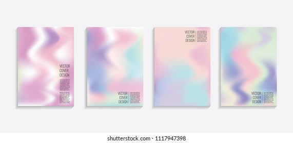 Modern covers with gradient wavy shapes. Futuristic minimal design with a multi-colored bionic background. A4 format. Eps10 vector. For poster, layout, placard, grunge paper, card, book.
