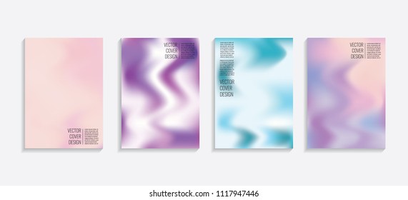 Modern covers with gradient wavy shapes. Futuristic minimal design with a multi-colored bionic background. A4 format. Eps10 vector. For poster, layout, placard, grunge paper, card, book.