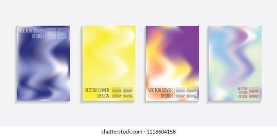 Modern covers with gradient wavy shapes. Futuristic minimal design with a multi-colored bionic background. A4 format. Eps10 vector. For poster, layout, placard, grunge paper, card, book.