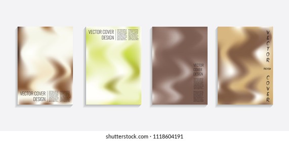 Modern covers with gradient wavy shapes. Futuristic minimal design with a multi-colored bionic background. A4 format. Eps10 vector. For poster, layout, placard, grunge paper, card, book.