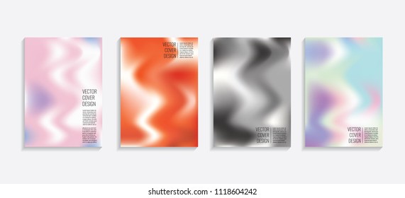 Modern covers with gradient wavy shapes. Futuristic minimal design with a multi-colored bionic background. A4 format. Eps10 vector. For poster, layout, placard, grunge paper, card, book.