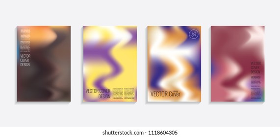 Modern covers with gradient wavy shapes. Futuristic minimal design with a multi-colored bionic background. A4 format. Eps10 vector. For poster, layout, placard, grunge paper, card, book.