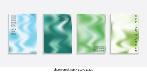 Modern covers with gradient wavy shapes. Futuristic minimal design with a multi-colored bionic background. A4 format. Eps10 vector. For poster, layout, placard, grunge paper, card, book.