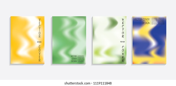 Modern covers with gradient wavy shapes. Futuristic minimal design with a multi-colored bionic background. A4 format. Eps10 vector. For poster, layout, placard, grunge paper, card, book.