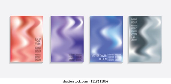 Modern covers with gradient wavy shapes. Futuristic minimal design with a multi-colored bionic background. A4 format. Eps10 vector. For poster, layout, placard, grunge paper, card, book.
