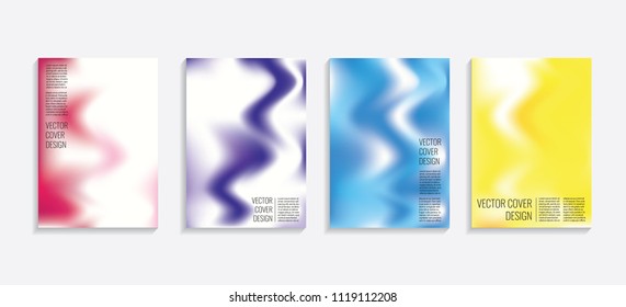 Modern covers with gradient wavy shapes. Futuristic minimal design with a multi-colored bionic background. A4 format. Eps10 vector. For poster, layout, placard, grunge paper, card, book.