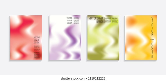 Modern covers with gradient wavy shapes. Futuristic minimal design with a multi-colored bionic background. A4 format. Eps10 vector. For poster, layout, placard, grunge paper, card, book.