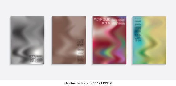 Modern covers with gradient wavy shapes. Futuristic minimal design with a multi-colored bionic background. A4 format. Eps10 vector. For poster, layout, placard, grunge paper, card, book.