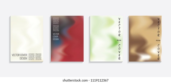 Modern covers with gradient wavy shapes. Futuristic minimal design with a multi-colored bionic background. A4 format. Eps10 vector. For poster, layout, placard, grunge paper, card, book.