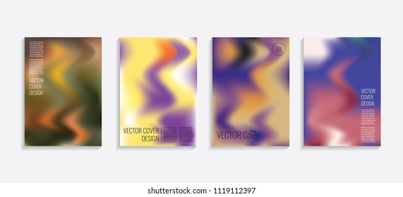 Modern covers with gradient wavy shapes. Futuristic minimal design with a multi-colored bionic background. A4 format. Eps10 vector. For poster, layout, placard, grunge paper, card, book.