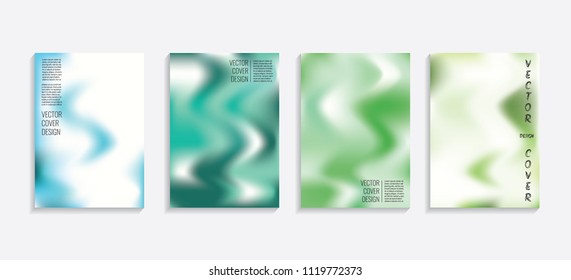 Modern covers with gradient wavy shapes. Futuristic minimal design with a multi-colored bionic background. A4 format. Eps10 vector. For poster, layout, placard, grunge paper, card, book.