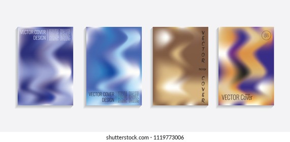 Modern covers with gradient wavy shapes. Futuristic minimal design with a multi-colored bionic background. A4 format. Eps10 vector. For poster, layout, placard, grunge paper, card, book.