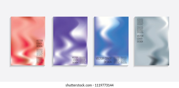 Modern covers with gradient wavy shapes. Futuristic minimal design with a multi-colored bionic background. A4 format. Eps10 vector. For poster, layout, placard, grunge paper, card, book.