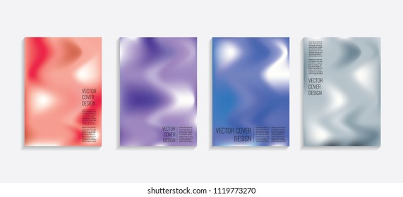 Modern covers with gradient wavy shapes. Futuristic minimal design with a multi-colored bionic background. A4 format. Eps10 vector. For poster, layout, placard, grunge paper, card, book.