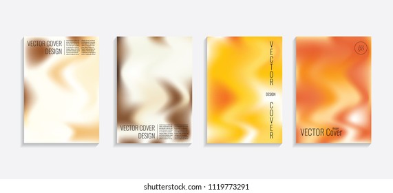Modern covers with gradient wavy shapes. Futuristic minimal design with a multi-colored bionic background. A4 format. Eps10 vector. For poster, layout, placard, grunge paper, card, book.