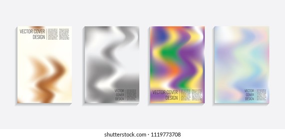 Modern covers with gradient wavy shapes. Futuristic minimal design with a multi-colored bionic background. A4 format. Eps10 vector. For poster, layout, placard, grunge paper, card, book.